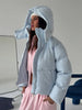 Winter Puffy Warm Women's Padded Coat Detachable Hooded Full Sleeve Zip-up Cropped Cotton Coats Lady Solid Thicken Jacket