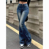 Lady Retro High Waist Flared Jeans Girls Stretch Thin Slim Fit Denim Pants Women Korean Leisure Solid Trousers