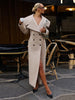 Women Oversized Lapel Woolen Long Coat Double Breasted Slim Waist Maxi Overcoat Elegant Autumn Winter Street Daily Outerwear