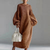 Lantern Sleeve Oversize Loose Sweater Dress for Women's Round Neck Solid Elegant Vintage Casual Winter Long Dress for Winter