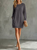Simple Solid Color Women Sweatshirt Dress Crew Neck Long Sleeve Loose Fit Mini Dresses With Pockets Street Outfit