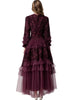 Women's Evening Dress Purple Three-Dimensional Flower Ruffled Long Sleeve Mesh Dresses Autumn Clothing QM782