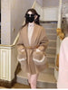 Women Winter Cashmere Wool Woolen Jacket Real Natural Fox Fur Pocket Coat Ladies Outwear Jacket