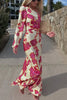 Rose Printed Satin Dress Womens Elegant High Waist Boho Maxi Dress Sexy One Shoulder Long Sleeve Women Party Dresses