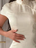 Women Mandarin Collar Ruffle Hem Mini Qipao Chinese Style Cap Sleeve Slim Fit Cheongsam Dress Dating Daily Party Outfit