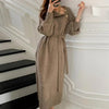 Vintage Turtleneck Buttons Long Sleeve Long Dresses Winter Casual Loose Knitwear Warm Women Knitted Dress Black Apricot