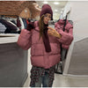 Printed Cotton Padded Coats Women Hooded Waist-Cinching Zipper Quilted Jackets Winter Casual Woman Outerwear