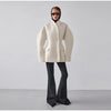 White Woolen Women's Coat Stand Collar Button Waist-cinching Long Sleeve Female Jacket Spring Autumn Tweed Outwear