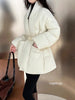 Lagabogy Winter Belt Waist-Tight Elegant Warm 90% White Duck Down Jacket Female Long Sleeve Solid Color V-neck Puffer Coat