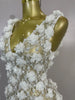 Women Evening Party Club Birthday Dress Pink Pearl Flower Mesh Sexy See Through Mini Dress Nightclub Photoshoot Stage Costumes