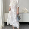 Pleated Long Dress For Women Elastic Loose Irregular Pleated Stand Collar Pullover Famale Clothing Half Sleeve 2DB4256