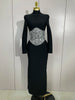 Elegant Sparkly Diamonds Long Sleeves Bodycon Long Bandage Dress Women Evening Prom Birthday Party Wedding Guest Gowns