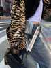 Winter Women Oversized Tiger Print Long Faux Fur Coat Big Black Fur Collar Open Front Street Style Thick Warm Jacket