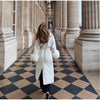 White Fur Patchwork Lace-up Overcoats Women's Street V-neck Full Sleeve Long Woolen Coat Winter Ladies Thick Outwear