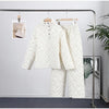 Elegant Printed Cotton Jacket Trouser Women's Set Hooded Thicken Zipper Coat Straight Pants Loose Lady Winter Autumn Suit