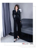 Temperamnet Velvet Jumpsuit For Women Elegant V-neck Long Sleeve Slim Wide-Leg Pants with Brooch