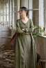 Vintage Women Ramie Cotton Dresses V-Neck Long Sleeve Spring Robes Loose Chinese Style Tie-dye A-Line Dress