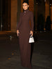 Autumn Elegant High Collar Long Sleeve Ruched Slim Fit Long Dress Women'S Solid Casual Party Club Street Clothes