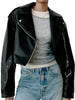 Women Faux PU Leather Jacket Casual Lady Lapel Zipper Short Leather Jacket High Street Motorcycle Coat