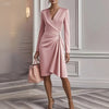 Women Dresses Spring autumn V-neck waist-cinching solid-color long-sleeve knee length dress clothing vestidoes