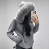 Knitwear Cardigan Women Spring Knitted Jacket Female Autumn Hooded Real Fox Fur Coat Natural Short Fur Coat Casual