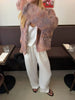 Women Round Neck Tweed Jacket Fringe Trim Long Sleeve Open Front Cropped Texture Outerwear Lady Elegant Daily Street Coat