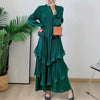 Royal Blue Pleated French Women's Dress Chic Ruffled Irregular Tie Design Long Sleeve Clothing 2DB3939