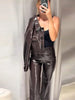 Y2K Punk Embossed Leather Coat Pants Set Women's Chic Lapel Cropped Jacket Matching High Waist Pant Streetwear Lady Outfit