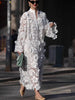 Women's White Hollow Out Three-dimensional Flower Dresses Elegant Loose Long Sleeve Pullover Long Dress Socialite Vestidos