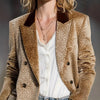 Vintage Leopard Print Velvet Blazer for Women Autumn Winter Contrast Lapel Double Breasted Casual Suit vacation jacket Coat