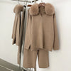 Reality Fur Jacket Pullover Set Woman Spring Knitted Suit Knitwear Female Real Fox Fur Collar Sweater Lady Autumn Knitted