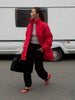 Women Red Oversized Puffer Coats Stand Collar Single-breasted Elastic Cuff Loose Warm Winter Coat Lady Autumn Casual Chic Jacket