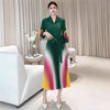 Gradient Color print Pleated women's Dress tie flowe Flared Sleeve elastic lace up design Long Dresses 2DB6658