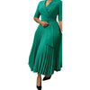 Dashiki African Dresses for Women Autumn Elegant Half Sleeve V-neck Polyester Pleat Dress Ankara Dresses African Clothes