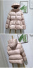 Women Belted Down Jacket with Hood Autumn Winter Warm Thick Outwear White Duck Down Casual Coat