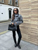 Grey Lace Up Short Woolen Coat Women Chic Solid Stand Collar Double Breasted Pocket Slim Jacket Lady Commute Street Wear