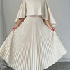 Elegant Cape Sleeve Pleated Maxi Dress for Women, O-Neck Solid Color Loose Flowy Long Dress for Party Wedding
