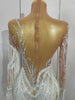 Women Sparkly Rhinestone Pearl Sequins Tassel Sexy Transparent Dress Evening Birthday Party Nightclub Dance Singer Stage Outfit