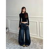 Blue Women's Retro Y2K 2000s Wide Leg Baggy Casual Denim Trouser High Waist Loose Jeans Autumn Harajuku Full Length Pants