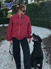 Solid Patchwork Cropped Coat Women Lapel Long Sleeve Loose Zipper Pockets Jacket Autumn Lady Casual Street Outerwear