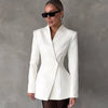 Elegant Solid Blazer Skirt Set Women Long Sleeve Button V-neck Blazer Lace See Through Long Skirts Spring Party Lady Suit