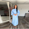 Solid Color Loose Fit Flare Sleeve Tiered Dress Crew Neck Ruffle Hem Pleated Long Maxi Dresses Spring Chic Casual Outwear