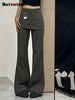 Botvotee Fake Two-Piece Plus size Wide Leg Jeans for Women Y2k Streetwear High Waisted Flare Denim Pants