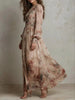 Elegant Long Sleeve Chiffon Long Dresses For Women Floral Print Slim Party Maxi Dress Casual