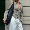 Women Casual Plaid Shorts Set Lapel Long-sleeved Zipper Jacket Short Pants Suit Lady Spring Daily Loose Outfits