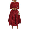 Vintage Sequin Women Church Swing Dresses Long Sleeve O-Neck High Waist Elegant Glitter Banquet Party Evening Dress