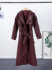 Street Pu Leather Women Long Coat Y2K Solid Belt Lapel Pocket Full Sleeve Female Jacket Autumn Winter Lady Outwear