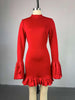 Women O-neck Long Flare Sleeve Ruffles Mini Dress Spring Sweet Sexy Birthday Evening Night Party Vestidos Dresses