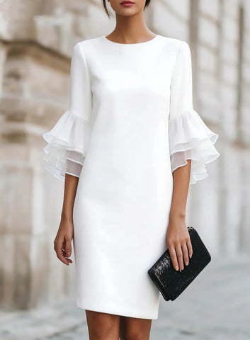 Three Quarter Sleeve Tiered Ruffle Midi Dress Women Elegant Party Dress