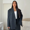 Loose Contrast Stitching Blazer Trousers Set Lapel Blazer Double Breasted Shoulder Pad Wide Leg Pants Casual Women Sets